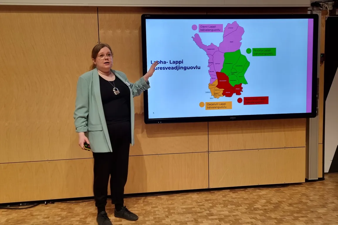 En person som står foran en stor skjerm